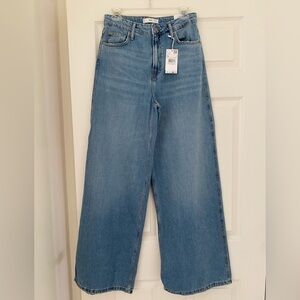 Mango Light Blue high waist wide leg Jean.
